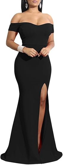 Women's Off Shoulder High Split Long Formal Party Dress